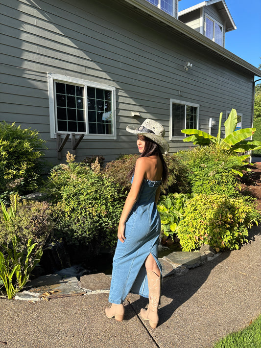 western denim buckle dress