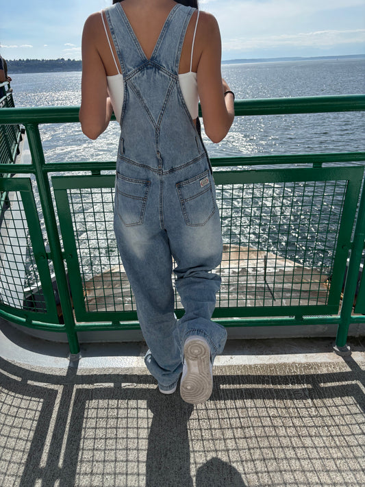 100% cotton overalls light wash denim