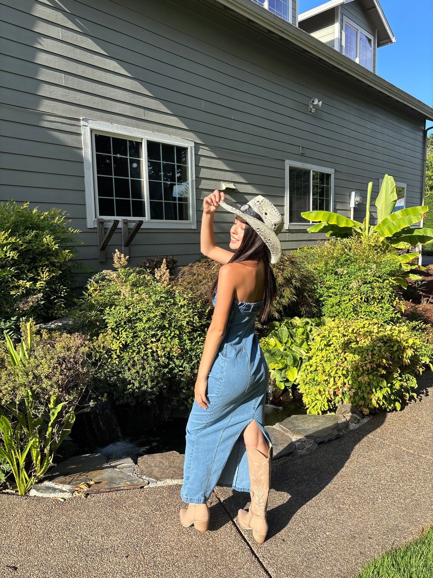 western denim buckle dress