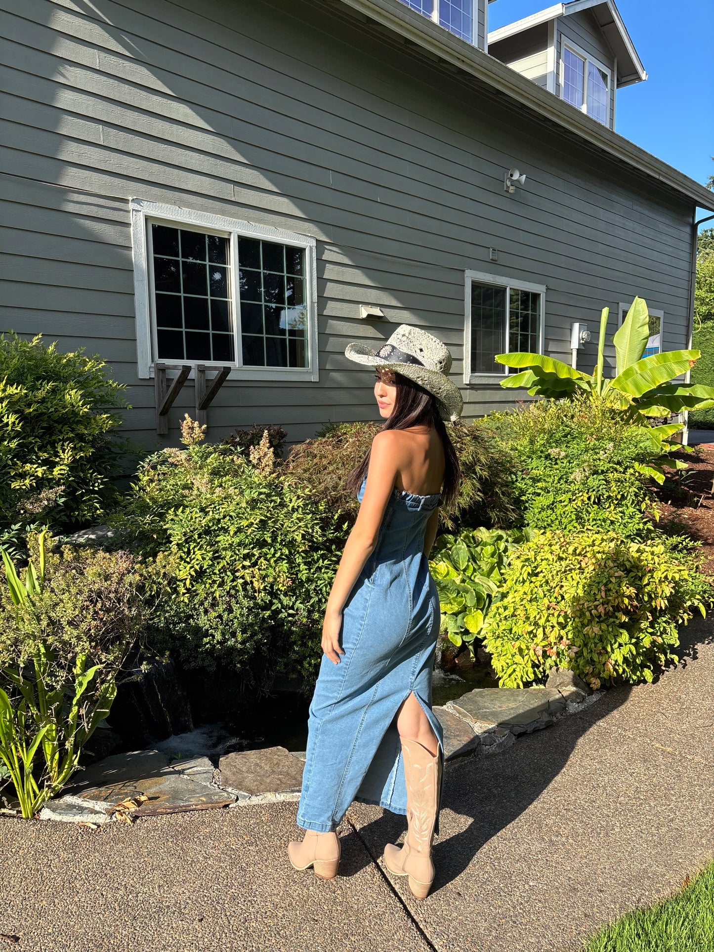 western denim buckle dress