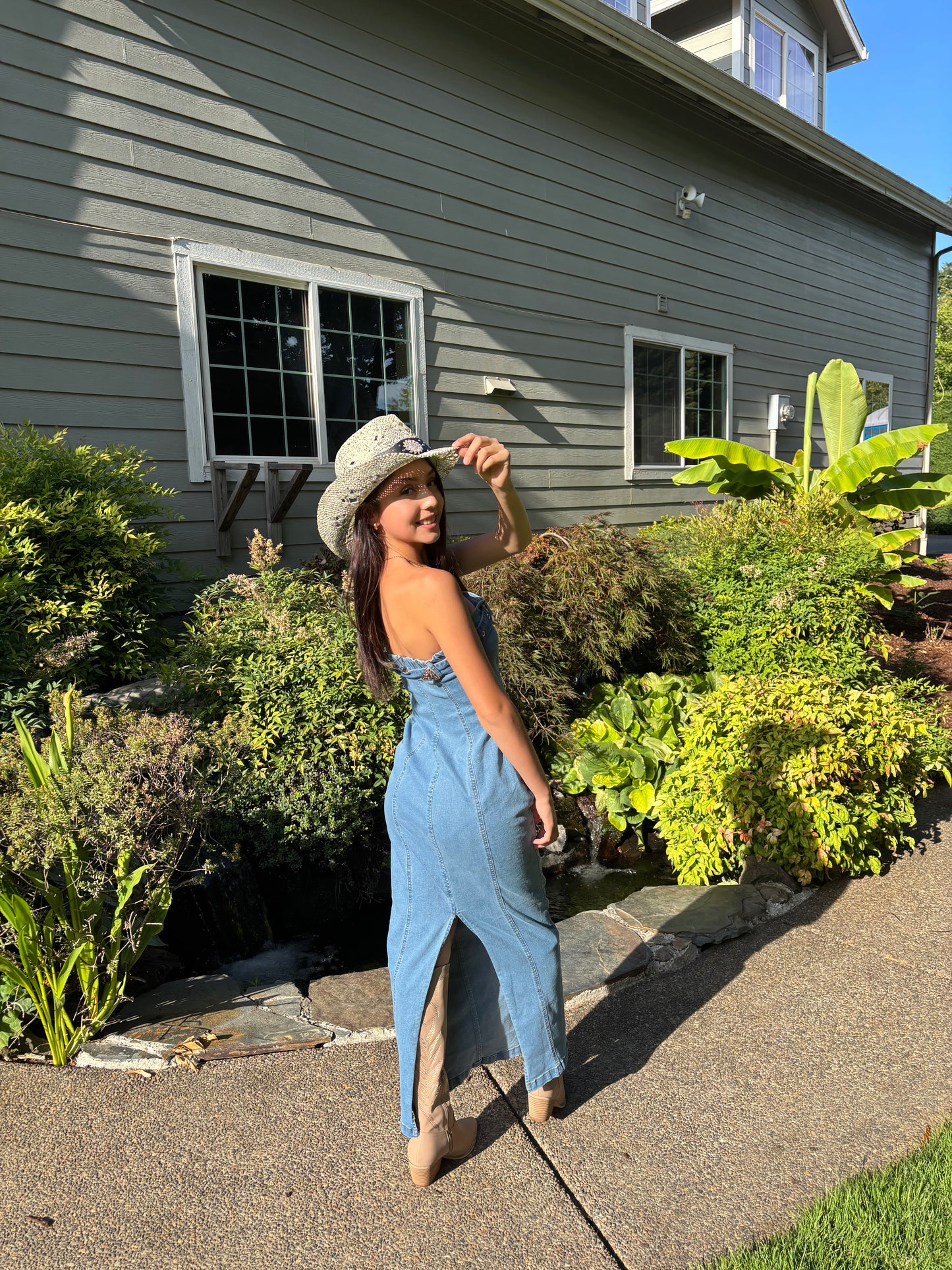 western denim buckle dress