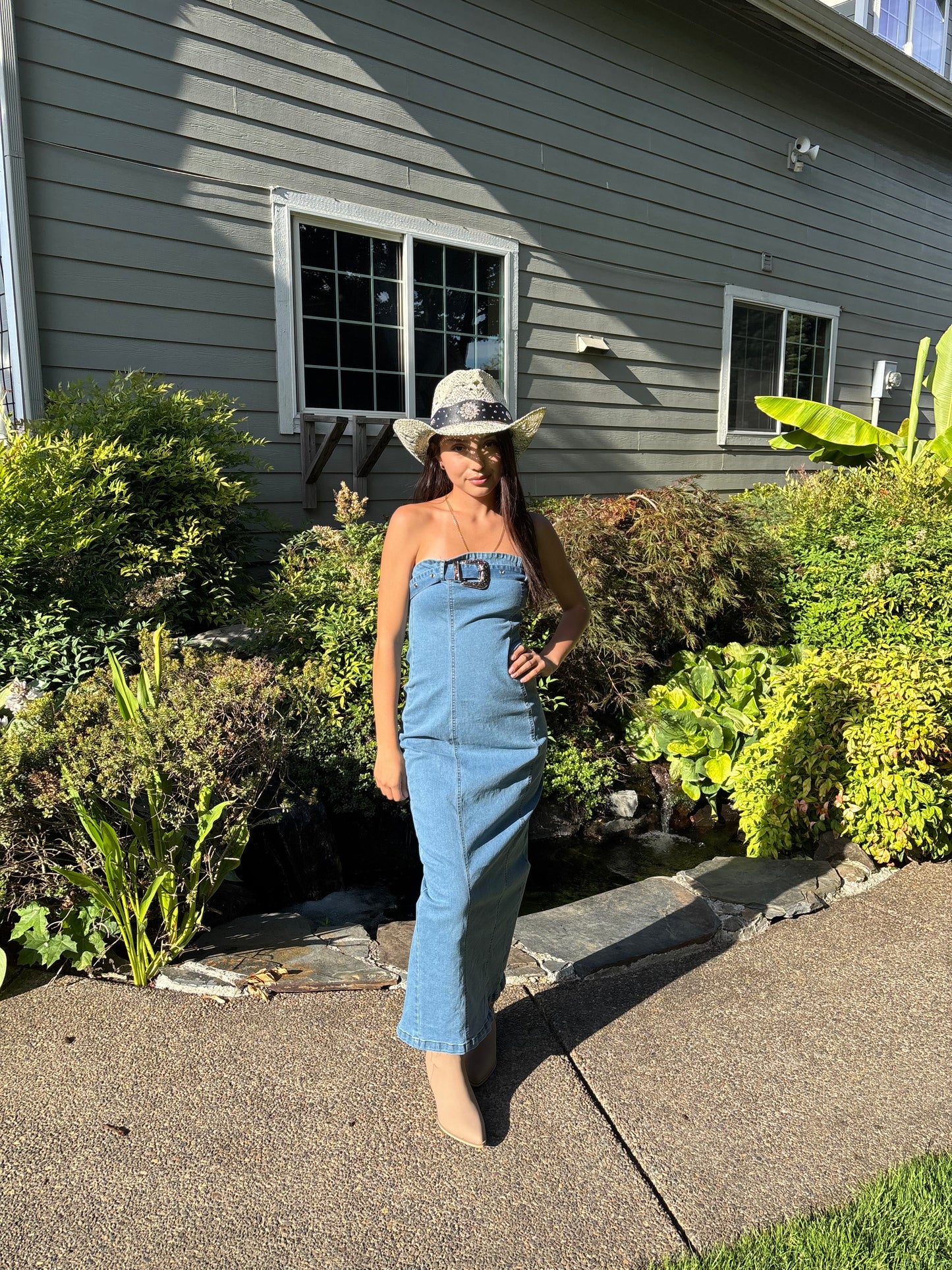 western denim buckle dress